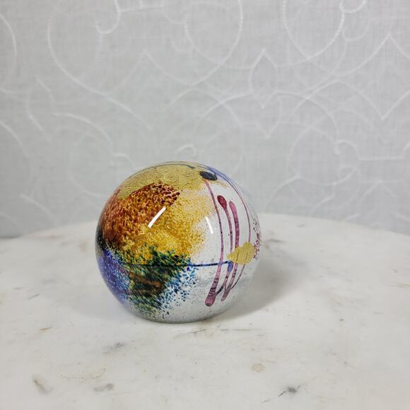 VTG Earl O James Paperweight 3" Blue Gold Flecks Handblown Art Glass Signed '99 - Picture 9 of 16